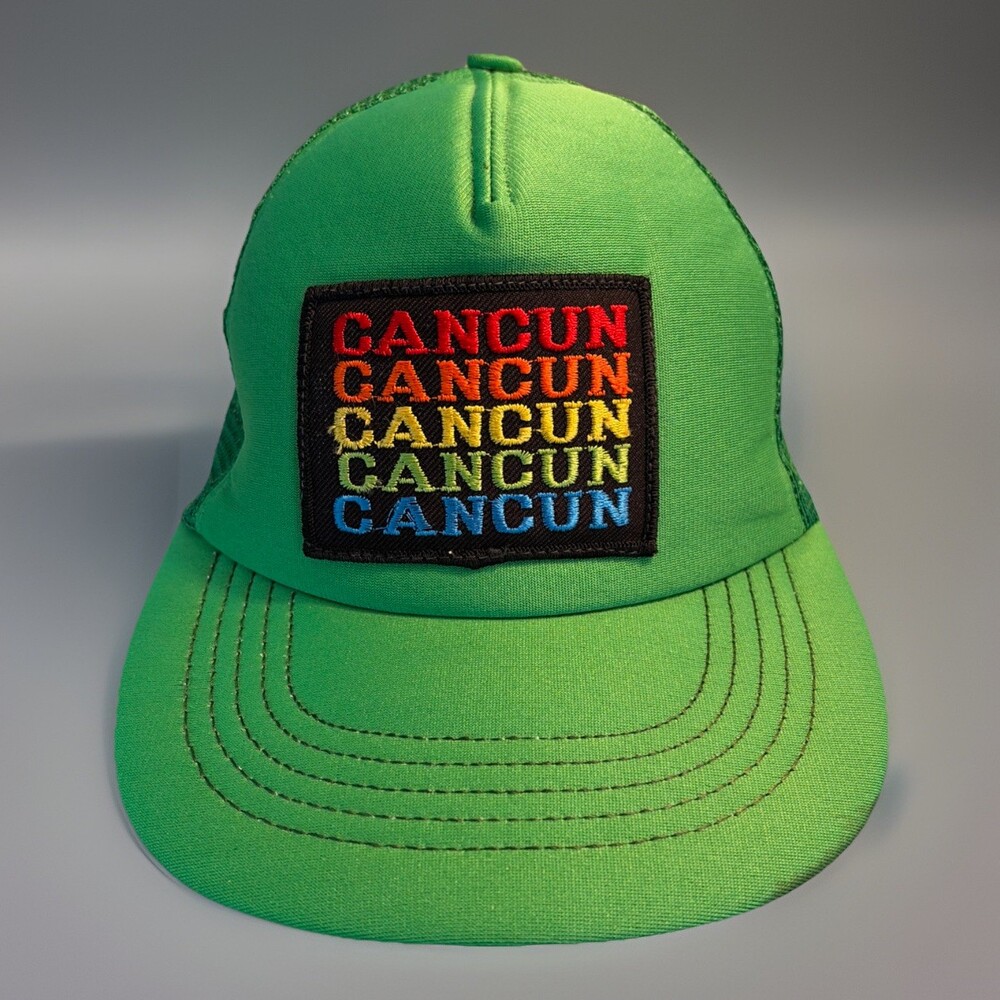 VTG Cancun Rainbow Trucker Patch Mexico Snapback Hat Mesh Trucker Cap Vacation